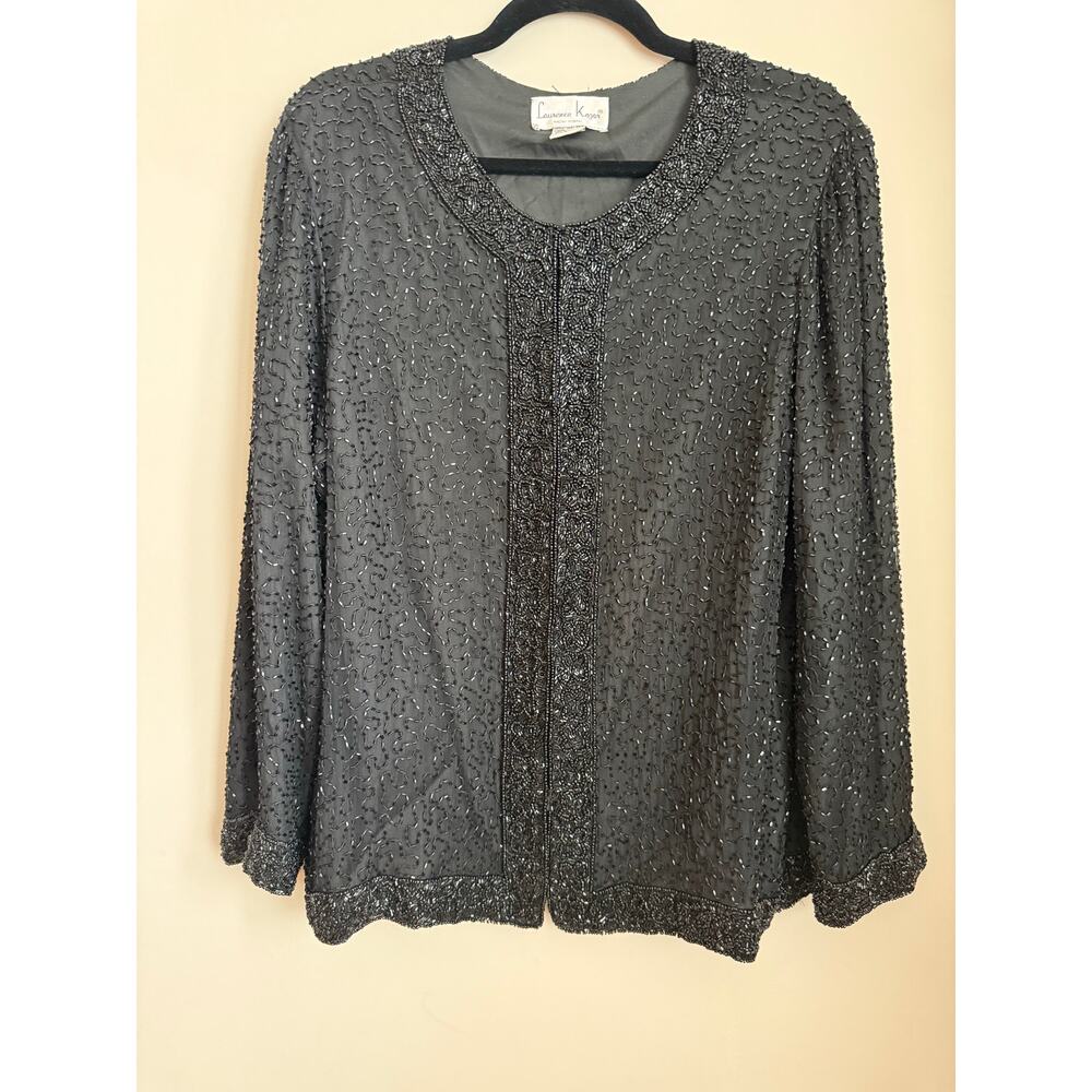 Vintage Lawrence Kazar Black Beaded Silk Jacket Size Large‎ Old Money Hollywood